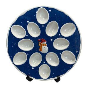 St. Nicholas Square Snow Days Christmas Snowman 12 Deviled Egg Plate Ceramic